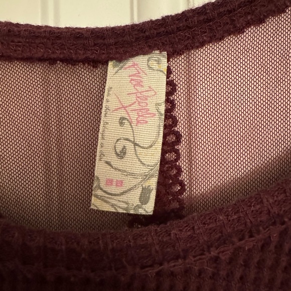 Free People Maroon Open Back Lace Waffle Top Medium - Picture 6 of 10